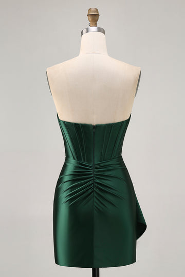 Dark Green Cut-Out Strapless Corset Homecoming Dress With Sash